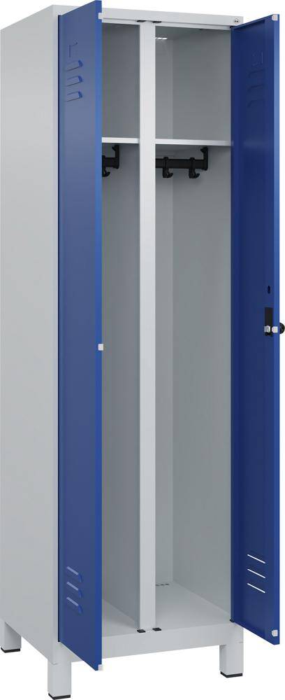 S/W-Gard.-Schrank CLASSICB600xT500xH1950 mm RAL 7035/5010, 2 Abteile mit 100 mm hohen Füßen - Artikel: 7830373510