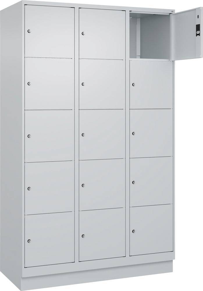 Fächerschrank CLASSIC B1200xT500xH1950 mm RAL 7035/7035, 3x5 Fächermit 100 mm hohem Sockel - Artikel: 7830373185