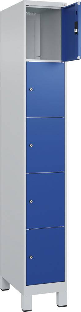 Fächerschrank CLASSIC B300xT500xH1950 mm RAL 7035/5010, 1x5 Fächermit 100 mm hohen Füßen - Artikel: 7830372990