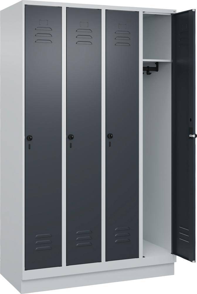 Garderobenschrank CLASSICB1200xT500xH1950 mm RAL 7035/7016, 4 Abteile mit 100 mm hohem Sockel - Artikel: 7830372676