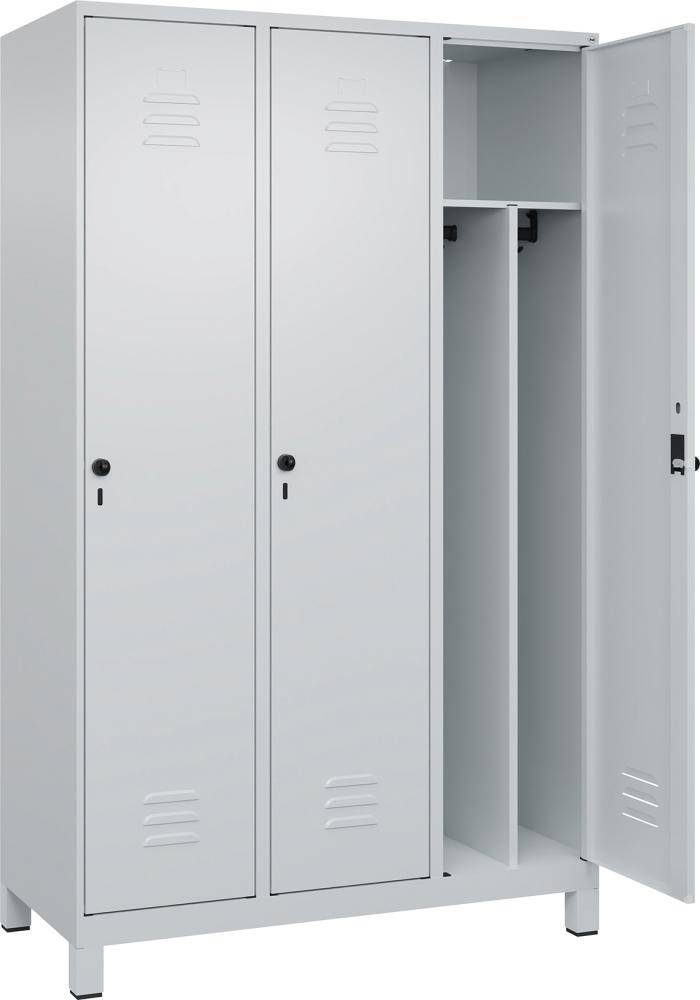 Gard.-Schrank TW CLASSIC B1200xT500xH1950 mm RAL 7035/7035, 3 Abteile mit 100 mm hohen Füßen - Artikel: 7830373705