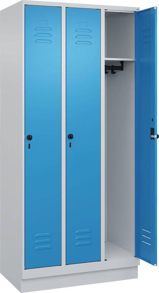 Garderobenschrank CLASSICB900xT500xH1950 mm RAL 7035/5012, 3 Abteile mit 100 mm hohem Sockel - Artikel: 7830372664