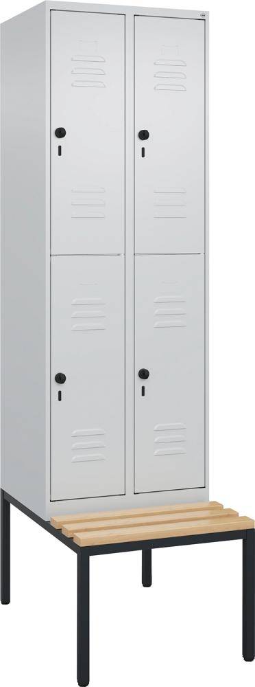 Doppelst. Schrank CLASSICB600xT500xH2120 mm RAL 7035/7035, 2x2Abteilemit untergeb. Sitzbank - Artikel: 7830373382