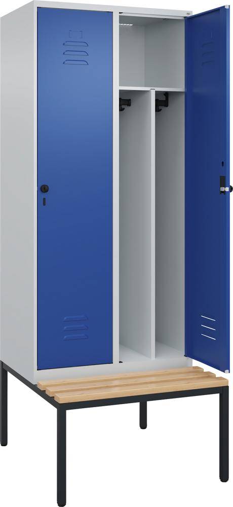 Gard.-Schrank TW CLASSIC B800xT500xH2120 mm RAL 7035/5010, 2 Abteile mit untergeb. Sitzbank - Artikel: 7830373793