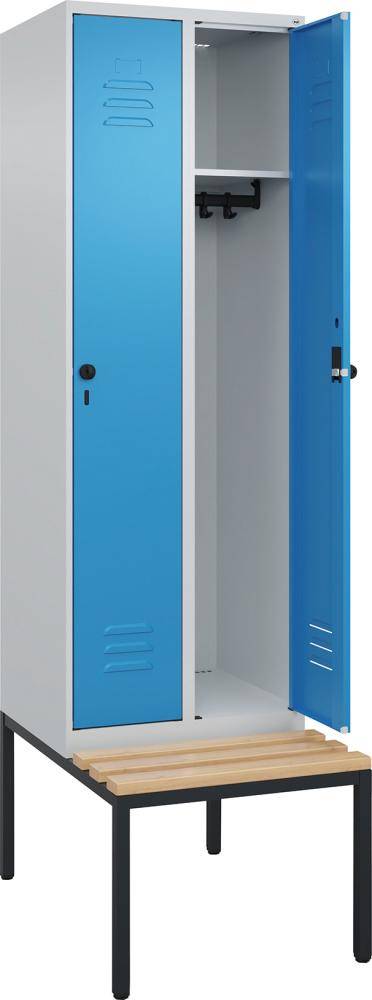 Garderobenschrank CLASSICB600xT500xH2120 mm RAL 7035/5012, 2 Abteile mit untergeb. Sitzbank - Artikel: 7830372702