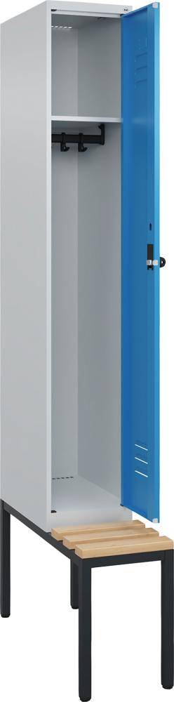 Garderobenschrank CLASSICB300xT500xH2120 mm RAL 7035/5012, 1 Abteil mit untergeb. Sitzbank - Artikel: 7830372700