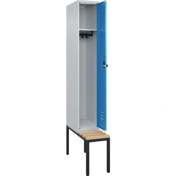 Garderobenschrank CLASSICB300xT500xH2120 mm RAL 7035/5012, 1 Abteil mit untergeb. Sitzbank - Artikel: 7830372700 Garderobenschrank CLASSICB300xT500xH2120 mm RAL 7035/5012, 1 Abteil mit untergeb. Sitzbank - Artikel: 7830372700