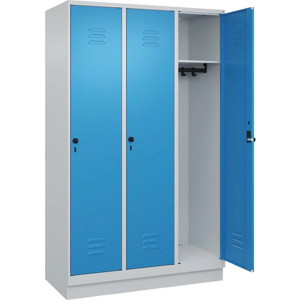 Garderobenschrank CLASSICB1200xT500xH1950 mm RAL 7035/5012, 3 Abteile mit 100 mm hohem Sockel - Artikel: 7830372665 Garderobenschrank CLASSICB1200xT500xH1950 mm RAL 7035/5012, 3 Abteile mit 100 mm hohem Sockel - Artikel: 7830372665