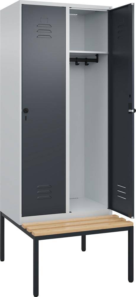 Garderobenschrank CLASSICB800xT500xH2120 mm RAL 7035/7016, 2 Abteile mit untergeb. Sitzbank - Artikel: 7830372713