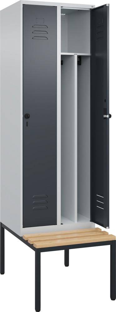 Gard.-Schrank TW CLASSIC B600xT500xH2120 mm RAL 7035/7016, 2 Abteile mit untergeb. Sitzbank - Artikel: 7830373812