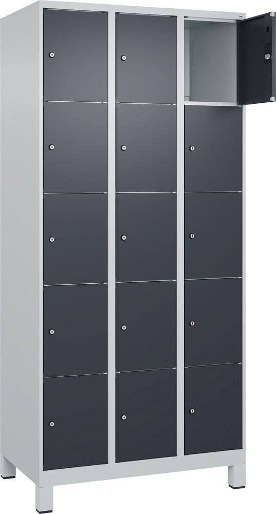 Fächerschrank CLASSIC B900xT500xH1950 mm RAL 7035/7016, 3x5 Fächermit 100 mm hohen Füßen - Artikel: 7830373014