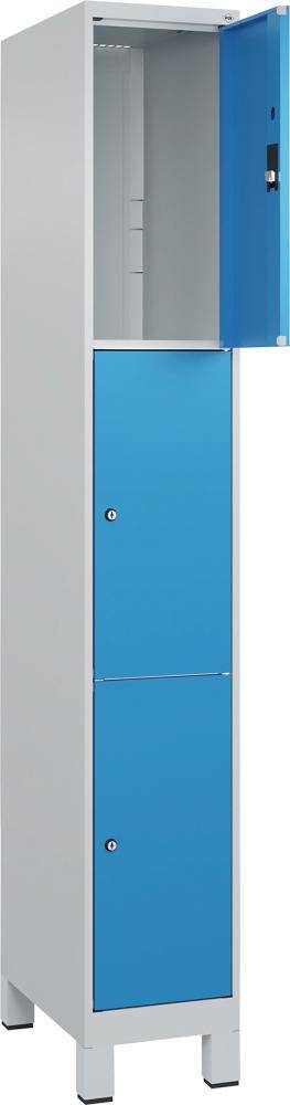 Fächerschrank CLASSIC B300xT500xH1950 mm RAL 7035/5012, 1x3 Fächermit 100 mm hohen Füßen - Artikel: 7830372920