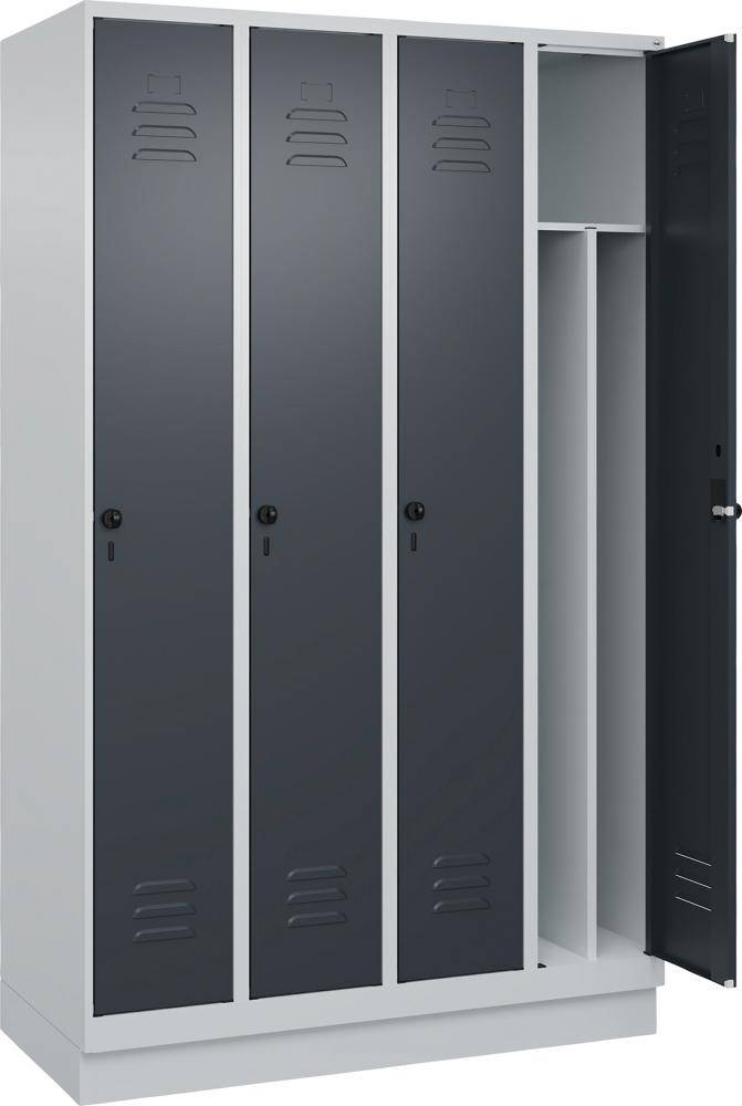 Gard.-Schrank TW CLASSIC B1200xT500xH1950 mm RAL 7035/7016, 4 Abteile mit 100 mm hohem Sockel - Artikel: 7830373776