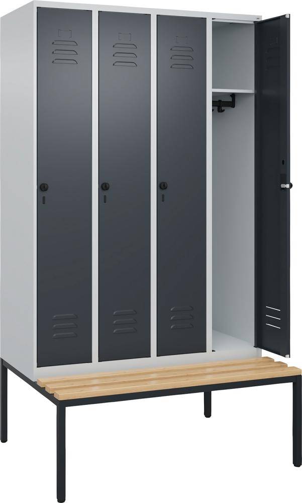 Garderobenschrank CLASSICB1200xT500xH2120 mm RAL 7035/7016, 4 Abteile mit untergeb. Sitzbank - Artikel: 7830372716