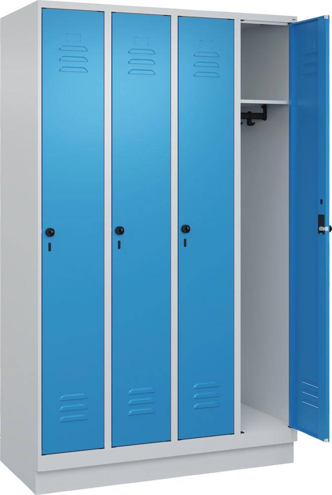 Garderobenschrank CLASSICB1200xT500xH1950 mm RAL 7035/5012, 4 Abteile mit 100 mm hohem Sockel - Artikel: 7830372666