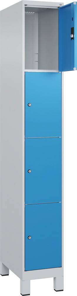 Fächerschrank CLASSIC B300xT500xH1950 mm RAL 7035/5012, 1x4 Fächermit 100 mm hohen Füßen - Artikel: 7830372960