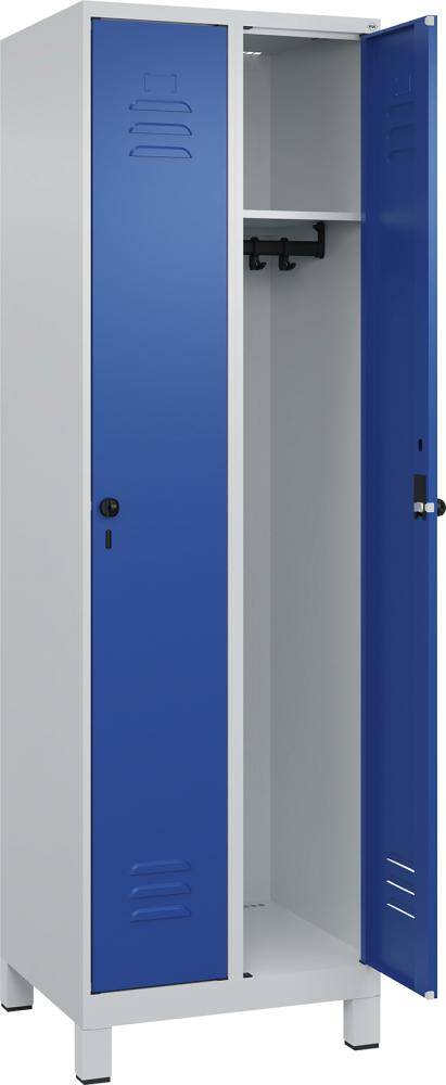 Garderobenschrank CLASSICB600xT500xH1950 mm RAL 7035/5010, 2 Abteile mit 100 mm hohen Füßen - Artikel: 7830372612