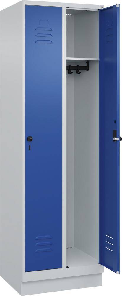 Garderobenschrank CLASSICB600xT500xH1950 mm RAL 7035/5010, 2 Abteile mit 100 mm hohem Sockel - Artikel: 7830372652