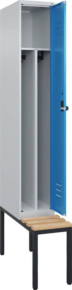 Gard.-Schrank TW CLASSIC B300xT500xH2120 mm RAL 7035/5012, 1 Abteil mit untergeb. Sitzbank - Artikel: 7830373800