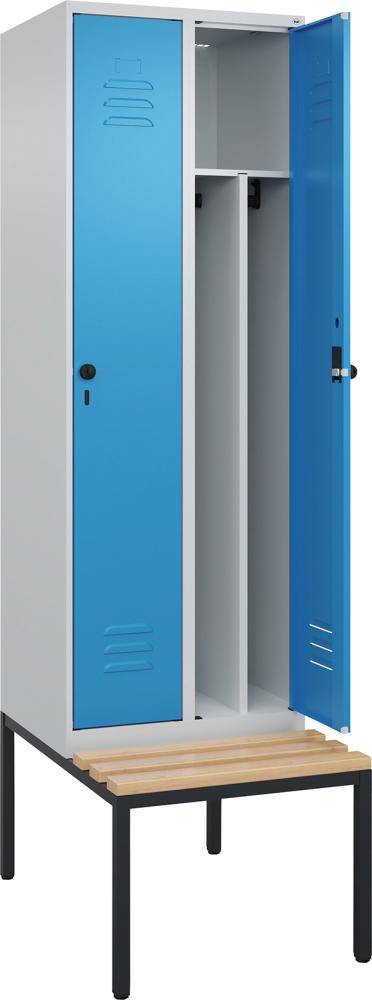 Gard.-Schrank TW CLASSIC B600xT500xH2120 mm RAL 7035/5012, 2 Abteile mit untergeb. Sitzbank - Artikel: 7830373802