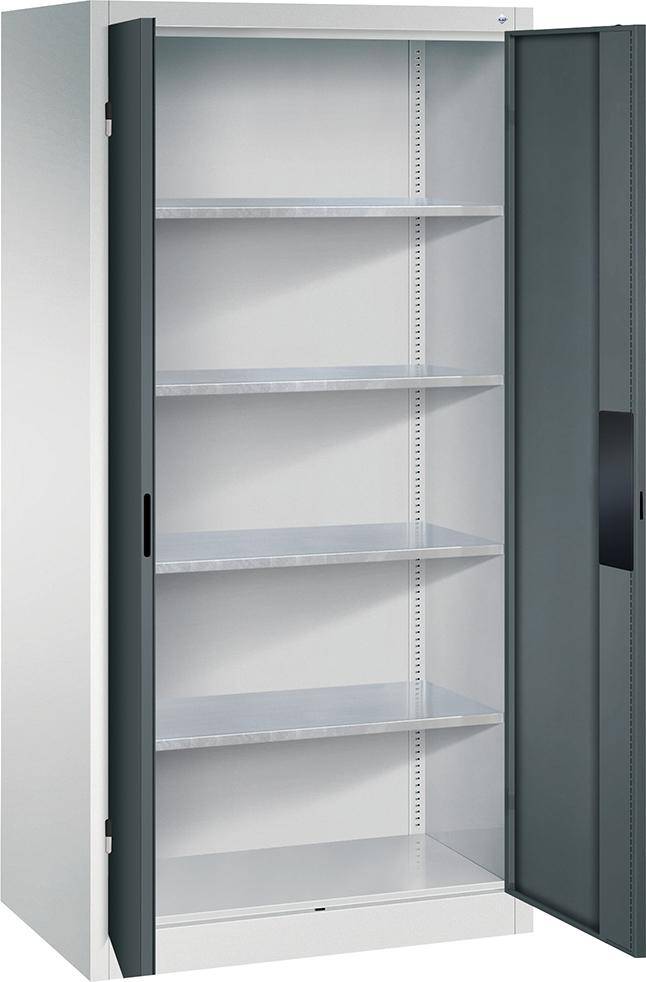 Schwerlastschrank m.TürenB930xT600xH1950 mm RAL 7035/7016,4Fachböden Tragkraft 110kg - Artikel: 7830372502