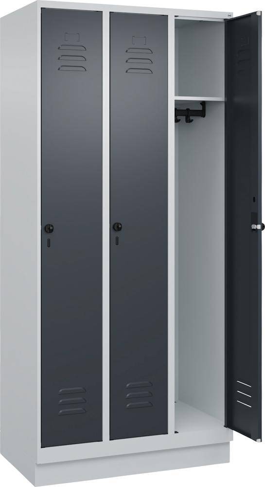 Garderobenschrank CLASSICB900xT500xH1950 mm RAL 7035/7016, 3 Abteile mit 100 mm hohem Sockel - Artikel: 7830372674