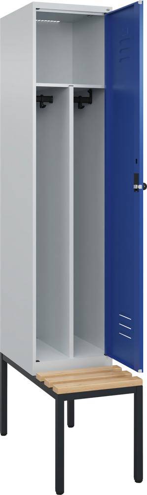 Gard.-Schrank TW CLASSIC B400xT500xH2120 mm RAL 7035/5010, 1 Abteil mit untergeb. Sitzbank - Artikel: 7830373791