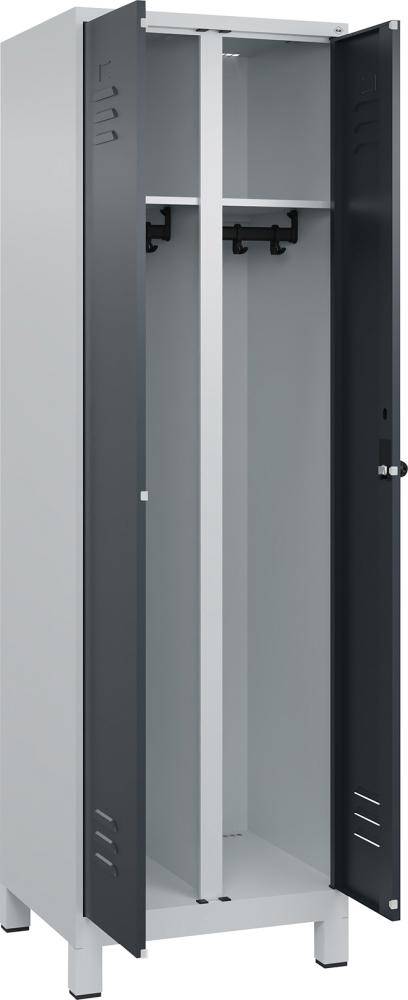 S/W-Gard.-Schrank CLASSICB600xT500xH1950 mm RAL 7035/7016, 2 Abteile mit 100 mm hohen Füßen - Artikel: 7830373530
