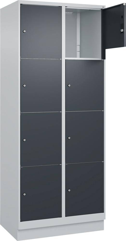 Fächerschrank CLASSIC B800xT500xH1950 mm RAL 7035/7016, 2x4 Fächermit 100 mm hohem Sockel - Artikel: 7830373173