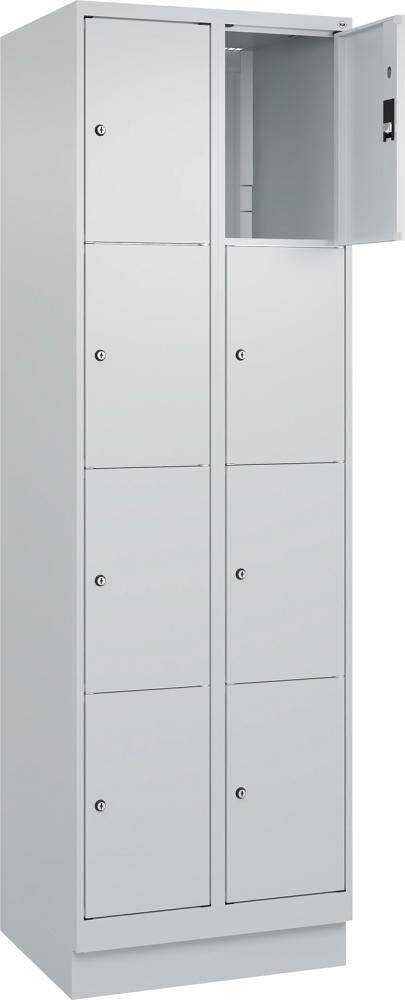 Fächerschrank CLASSIC B600xT500xH1950 mm RAL 7035/7035, 2x4 Fächermit 100 mm hohem Sockel - Artikel: 7830373142