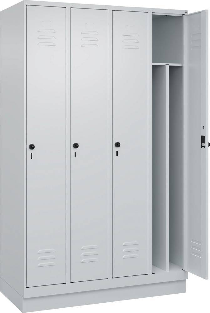 Gard.-Schrank TW CLASSIC B1200xT500xH1950 mm RAL 7035/7035, 4 Abteile mit 100 mm hohem Sockel - Artikel: 7830373746