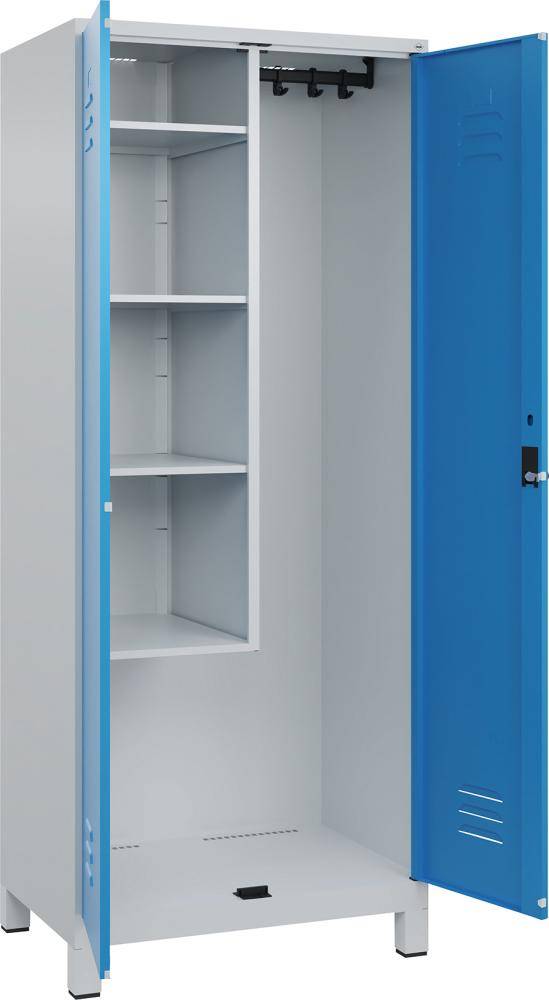 Raumpflege-Schr. CLASSIC B800xT500xH1950 mm RAL 7035/5012, 2 Abteile mit 100 mm hohen Füßen - Artikel: 7830373923