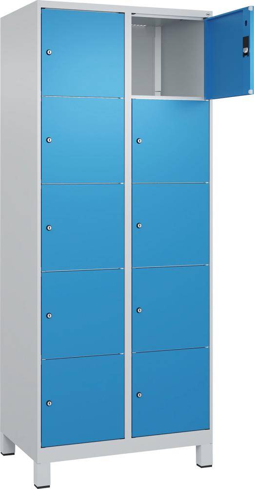 Fächerschrank CLASSIC B800xT500xH1950 mm RAL 7035/5012, 2x5 Fächermit 100 mm hohen Füßen - Artikel: 7830373003
