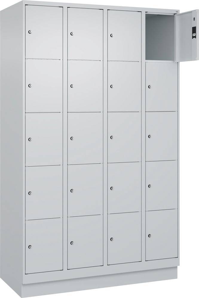 Fächerschrank CLASSIC B1200xT500xH1950 mm RAL 7035/7035, 4x5 Fächermit 100 mm hohem Sockel - Artikel: 7830373186