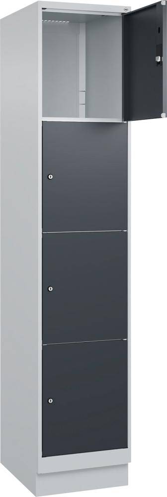 Fächerschrank CLASSIC B400xT500xH1950 mm RAL 7035/7016, 1x4 Fächermit 100 mm hohem Sockel - Artikel: 7830373171