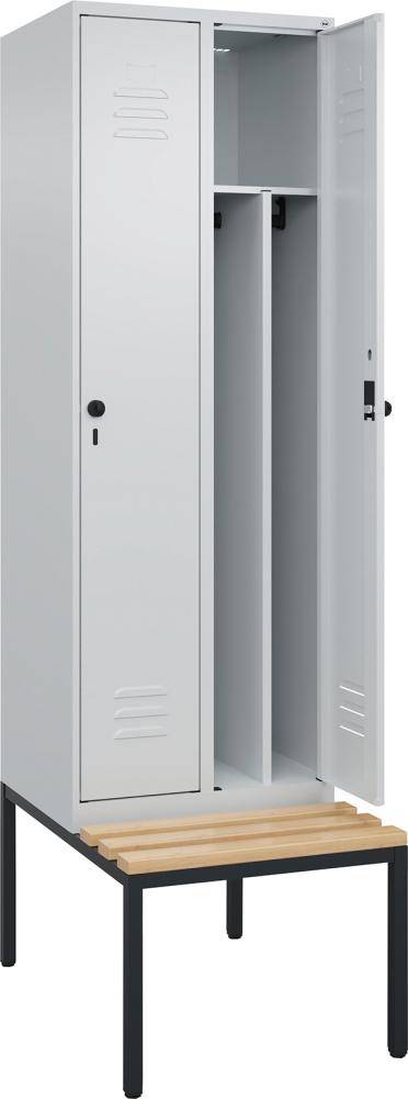 Gard.-Schrank TW CLASSIC B600xT500xH2120 mm RAL 7035/7035, 2 Abteile mit untergeb. Sitzbank - Artikel: 7830373782