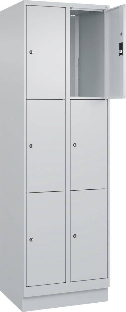 Fächerschrank CLASSIC B600xT500xH1950 mm RAL 7035/7035, 2x3 Fächermit 100 mm hohem Sockel - Artikel: 7830373102