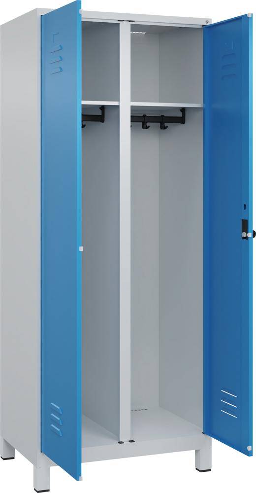 S/W-Gard.-Schrank CLASSICB800xT500xH1950 mm RAL 7035/5012, 2 Abteile mit 100 mm hohen Füßen - Artikel: 7830373521