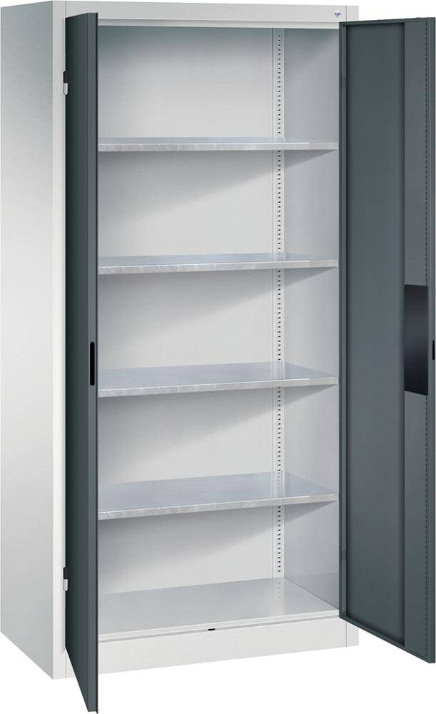 Schwerlastschrank m.TürenB930xT500xH1950 mm RAL 7035/7016,4Fachböden Tragkraft 110kg - Artikel: 7830372501