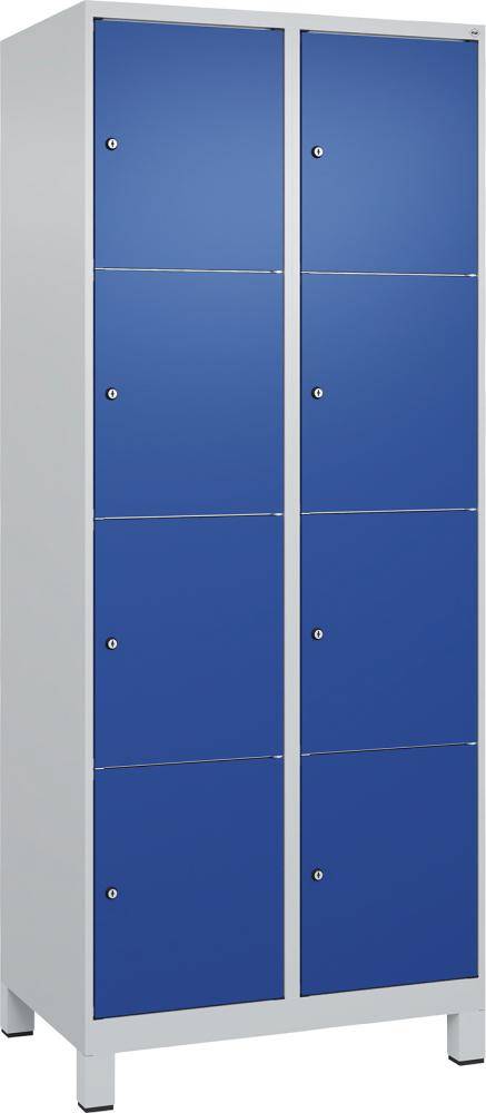 Fächerschrank CLASSIC B800xT500xH1950 mm RAL 7035/5010, 2x4 Fächermit 100 mm hohen Füßen - Artikel: 7830372953