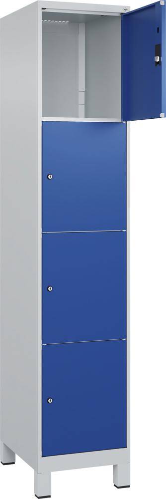 Fächerschrank CLASSIC B400xT500xH1950 mm RAL 7035/5010, 1x4 Fächermit 100 mm hohen Füßen - Artikel: 7830372951