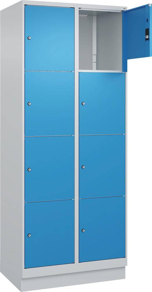 Fächerschrank CLASSIC B800xT500xH1950 mm RAL 7035/5012, 2x4 Fächermit 100 mm hohem Sockel - Artikel: 7830373163