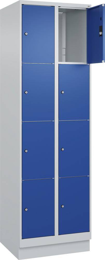 Fächerschrank CLASSIC B600xT500xH1950 mm RAL 7035/5010, 2x4 Fächermit 100 mm hohem Sockel - Artikel: 7830373152