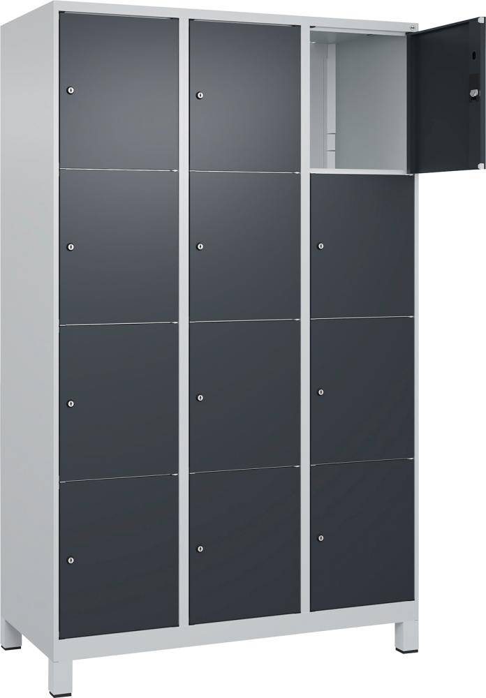 Fächerschrank CLASSIC B1200xT500xH1950 mm RAL 7035/7016, 3x4 Fächermit 100 mm hohen Füßen - Artikel: 7830372975