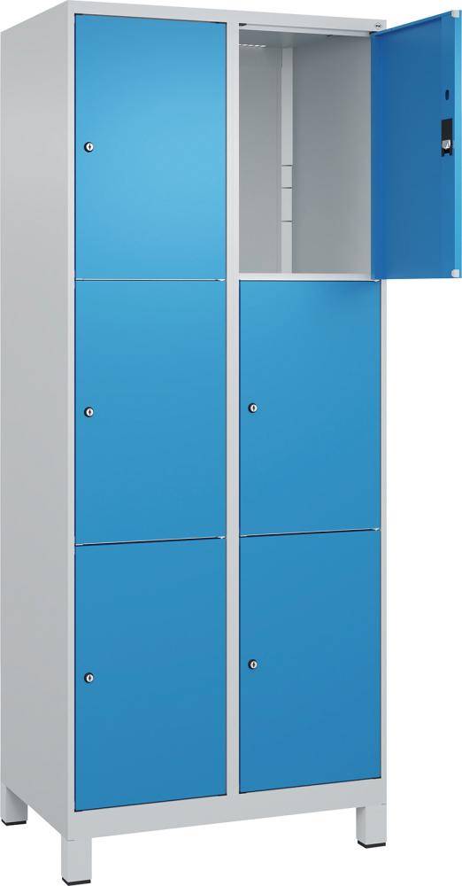 Fächerschrank CLASSIC B800xT500xH1950 mm RAL 7035/5012, 2x3 Fächermit 100 mm hohen Füßen - Artikel: 7830372923