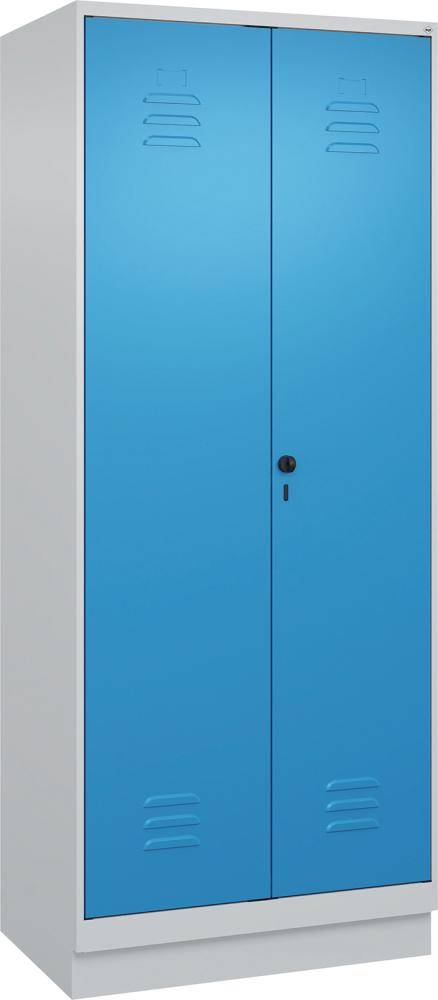 Raumpflege-Schr. CLASSIC B800xT500xH1950 mm RAL 7035/5012, 2 Abteile mit 100 mm hohem Sockel - Artikel: 7830373963