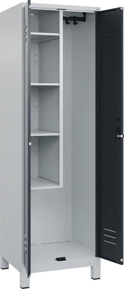 Raumpflege-Schr. CLASSIC B600xT500xH1950 mm RAL 7035/7016, 2 Abteile mit 100 mm hohen Füßen - Artikel: 7830373932