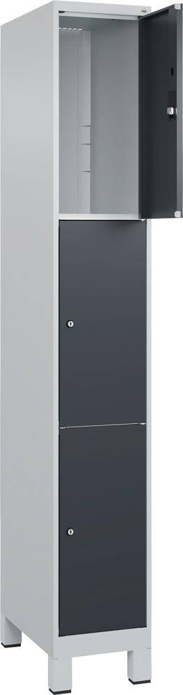 Fächerschrank CLASSIC B300xT500xH1950 mm RAL 7035/7016, 1x3 Fächermit 100 mm hohen Füßen - Artikel: 7830372930