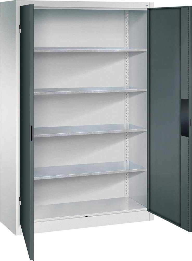 Schwerlastschrank m.TürenB1200xT400xH1950 mm RAL 7035/7016,4Fachböden Tragkraft 110kg - Artikel: 7830372504