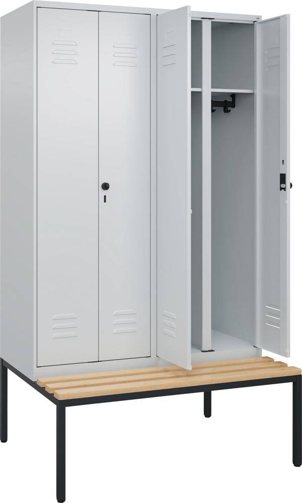 S/W-Gard.-Schrank CLASSICB1200xT500xH2120 mm RAL 7035/7035, 4 Abteile mit untergeb. Sitzbank - Artikel: 7830373582